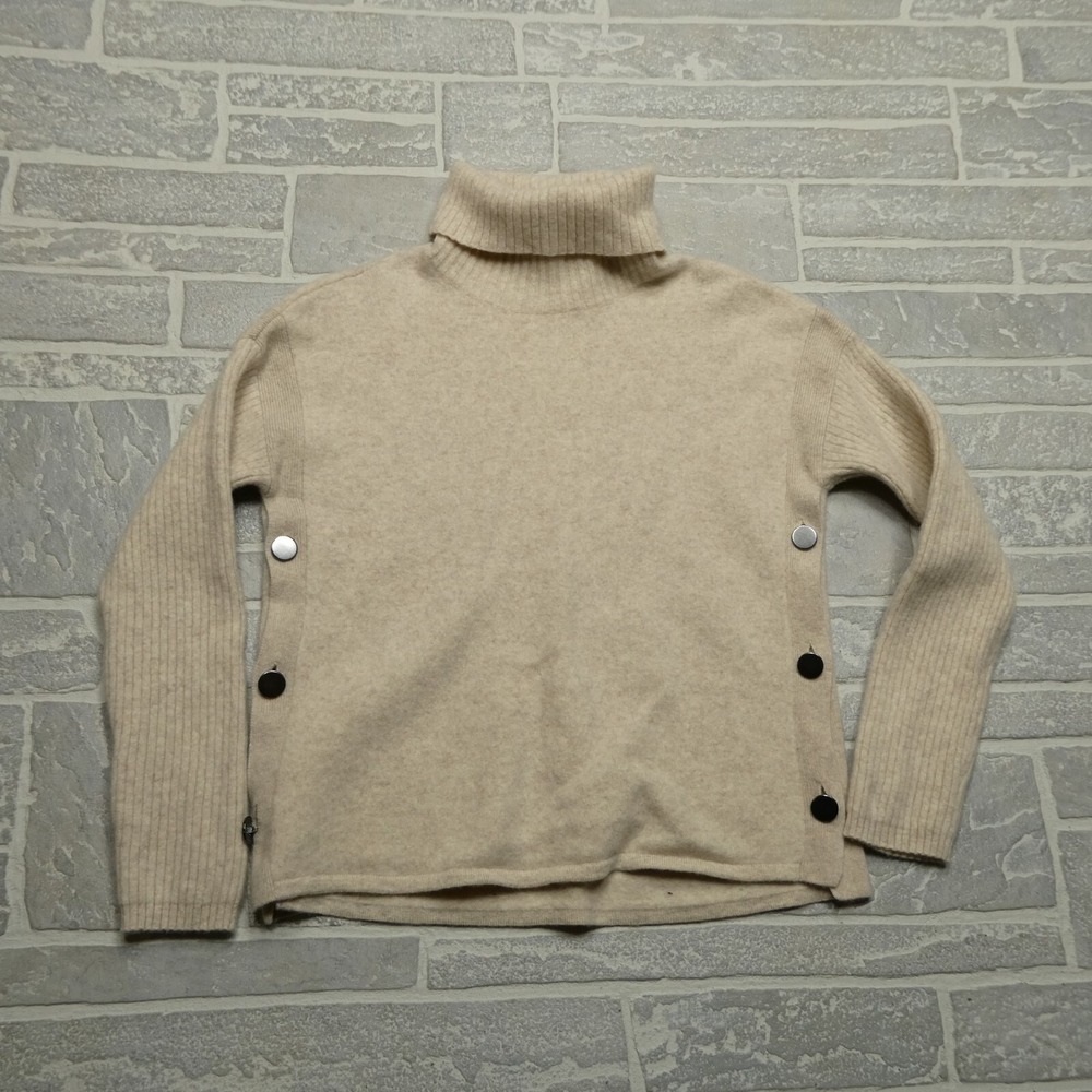 SWTR Brand Sweater Womens XS Beige Merino Wool Yak‎ Blend Turtleneck Side Button
